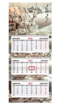 Календарь квартальный 2027 3 блока на 3-х гребнях с бегунком Бохо BRAUBERG 1/40