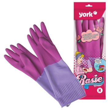 Резиновые перчатки с х/б напыл латекс хозяйств рифл пальцы Роза YORK М 1/48
