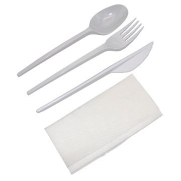 Набор столовый одноразовый №4 (вилка, столовая ложка, нож, салфетка) 1/250 