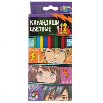 Карандаши цветные 12цв пластик трехгранные европодвес Аниме Centrum 1/12/144