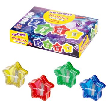 Точилка с контейнером  пластиковая корпус ассорти ЮНЛАНДИЯ 1/24/720