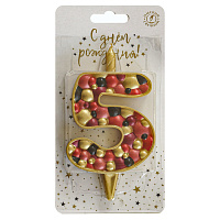 Свеча для торта Пузыри золото Цифра 5 1/20