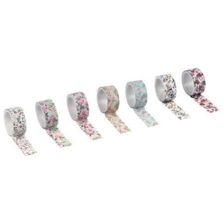 Клейкие WASHI-ленты д/декора ЦВЕТОЧНЫЙ МИКС, 15мм*3м, 7цв, рисовая бумага, ОСТРОВ СОКРОВИЩ