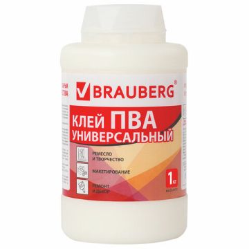 Клей ПВА 1кг универсальный бумага картон дерево BRAUBERG 1/6