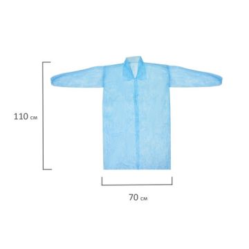 Халат на кнопках голубой одноразовый 56-58р (10шт) резинка снаблайн 1/10 (Клиент)