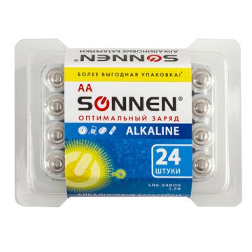 Элемент питания SONNEN АА (LR6, 15А) 24шт АЛКАЛИН 1/20 (клиент)
