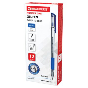 Ручка гелевая синяя 0,5мм Number One BRAUBERG 1/12