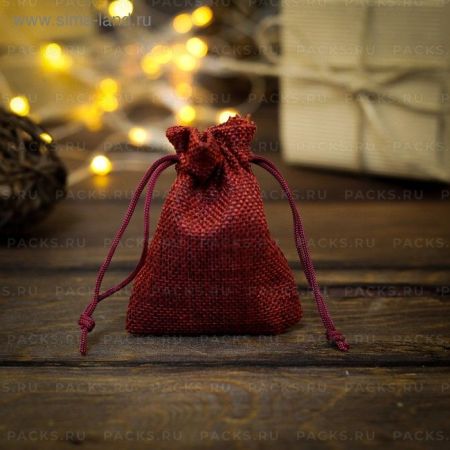 Подарочный мешок холщевый 7х9см красный 1/10/2630