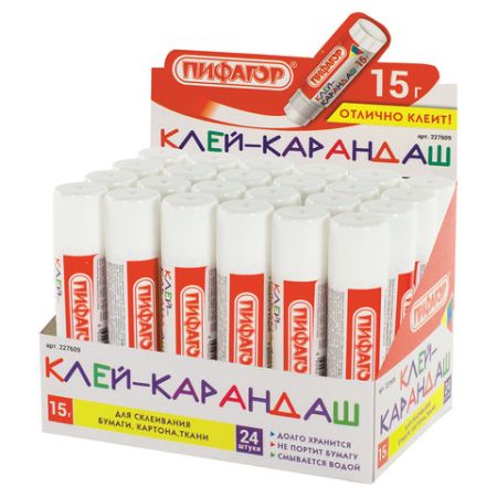 Клей-карандаш 15г ПИФАГОР 1/24/648