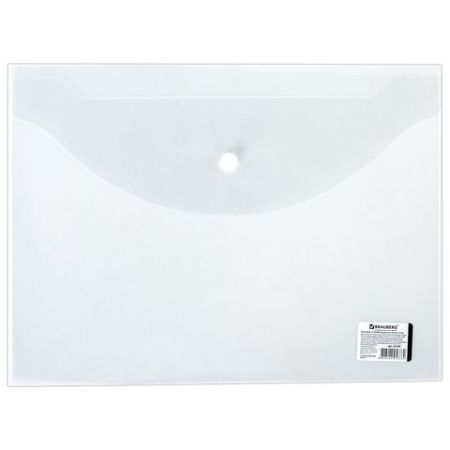 Папка-конверт с кнопкой BRAUBERG, А4, до 100 л, прозрачная, 0,15мм 1/15/90