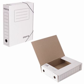 Папка архивная с резинкой 75мм до 700л белая микрогофрокартон STAFF 1/20  (Клиент)