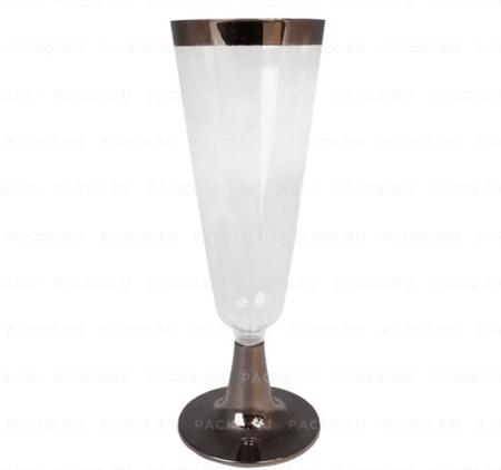 Фужер 150мл прозрачный с серебряной полосой (черная ножка) 6/144
