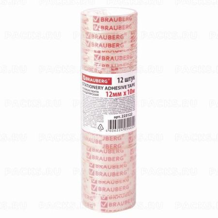 Канц.лента 12х10 прозрачная гарантированная длина BRAUBERG 12/50 