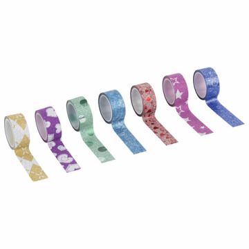 Клейкие ленты 15мм х 3м декоративные 7цв с блестками Узоры  ОСТРОВ СОКРОВИЩ 1/12/144