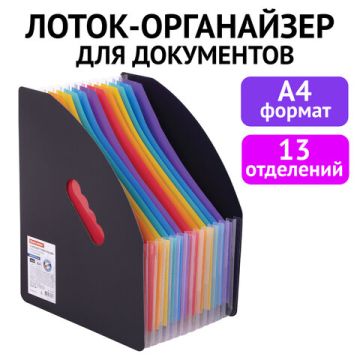 Лоток-органайзер вертикальный для бумаг 13 отд BRAUBERG DOCS А4 черный 1/18 (Клиент)