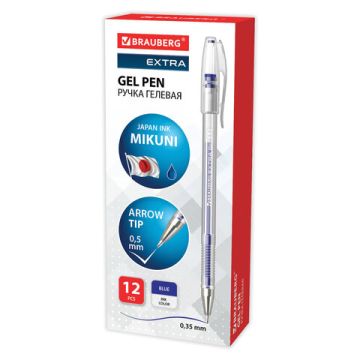 Ручка гелевая синяя 0,5мм линия 0,35мм BRAUBERG EXTRA 1/12