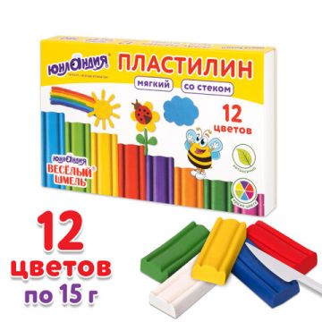 Пластилин 12цв 180г мягкий со стеком ЮНЛАНДИЯ Веселый шмель 1/32