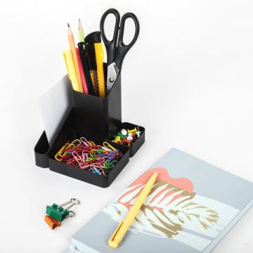 Подставка-органайзер 115х122х111мм 4 отделения черная BRAUBERG OFFICE STYLE 1/12 (Клиент)