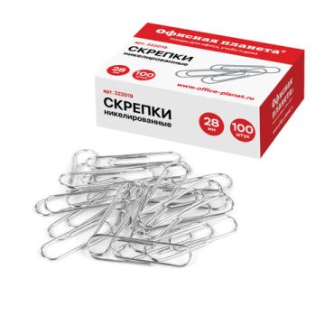 Скрепки 28мм 100шт никелированные Офисная планета 1/30