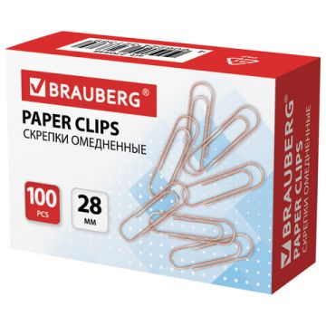 Скрепки 28мм 100шт омедненные BRAUBERG 1/10/300 (клиент)