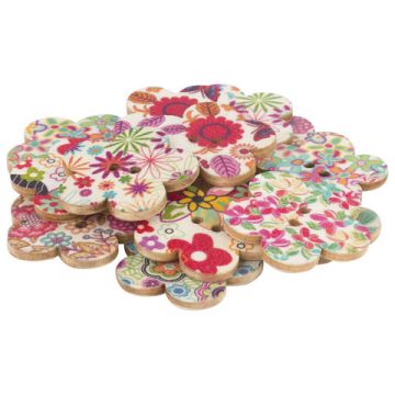 Пуговицы декоративные ЦВЕТЫ, дерево, 28 мм, 16шт., ассорти, ОСТРОВ СОКРОВИЩ (вывод)