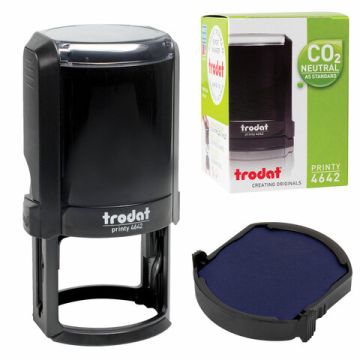 Оснастка для печатей оттиск D=42 синий TRODAT 4642 PRINTY 4.0 корпус круглый,черный (клиент)