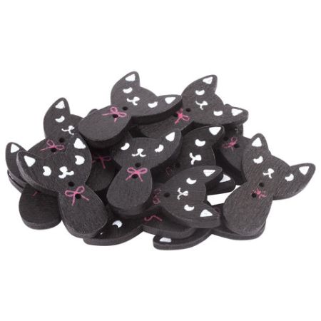 Пуговицы декоративные КОШЕЧКИ, дерево, 27*18мм, 16шт., черные, ОСТРОВ СОКРОВИЩ (вывод)