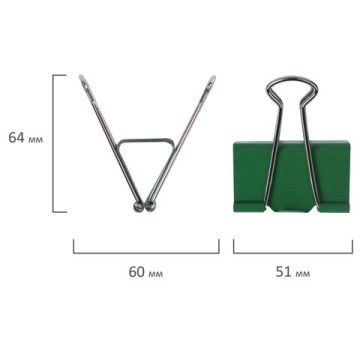 Зажимы для бумаг 51мм на 230л (12шт) цветные в картонной коробке Brauberg 1/60 (Клиент)