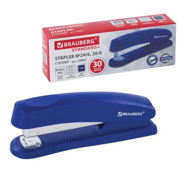 Степлер №24/6 26/6 до 30л полнозагрузочный, синий Standard+ BRAUBERG 1/12