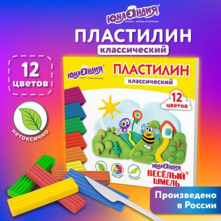 Пластилин 12цв 240г классический стек ЮНЛАНДИЯ ВЕСЁЛЫЙ ШМЕЛЬ 1/16