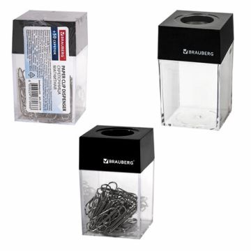 Скрепочница магнитная с 50 никелированными скрепками 28мм BRAUBERG 1/70 nelK (клиент)