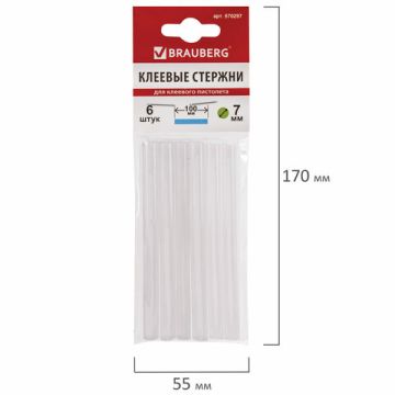Клеевые стержни диаметр 7 мм длина 100 мм белые комплект 6 шт BRAUBERG 1/200