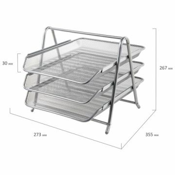 Лоток горизонтальный металл для бумаг 3 секц, А4 267х355х295мм BRAUBERG 1/10 (Клиент)