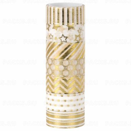 Клейкие Washi-ленты 7шт 3м ЗОЛОТИСТЫЕ с фольгой