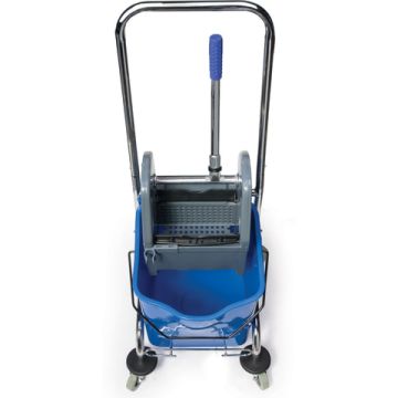 Тележка уборочная BRABIX Проф 1-съемное ведро 25л мех.отжим корзина метал.каркас синяя 1/1 (клиент)