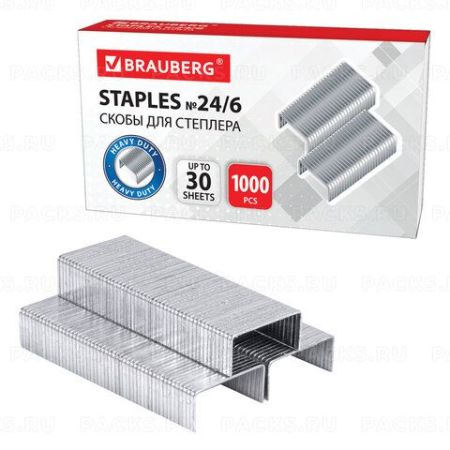 Скобы №24/6 1000шт до 30л BRAUBERG 1/10