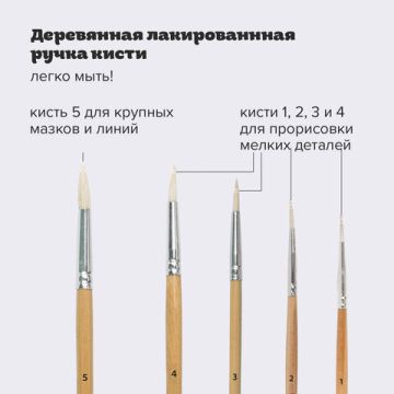 Кисти 5шт коза круглая № 1,2,3,4,5 ПИФАГОР 1/12/288 (Клиент)
