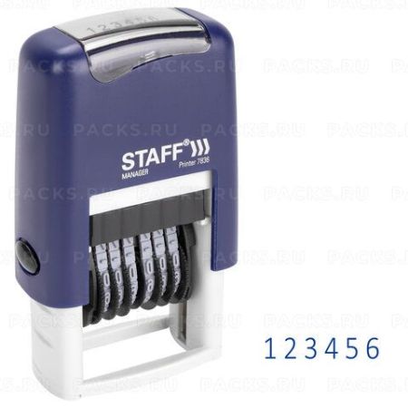 Нумератор 6-разрядный 22х4мм синий STAFF