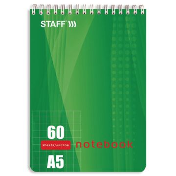 Блокнот 60л А5 146х205мм клетка гребень картон подложка STAFF 4 вида 1/4/12