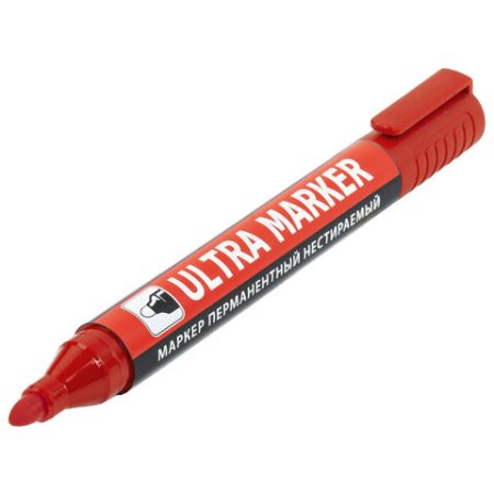 Маркер перманентный ULTRA MARKER, КРАСНЫЙ, 3,5 мм, с клипом, BRAUBERG 1/12 (Клиент)