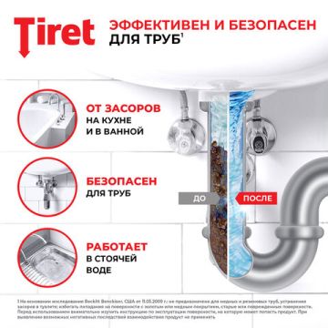 Средство жидкое 1л Tiret (Тирет) Турбо гель для прочистки канализационных труб 1/12 (клиент)