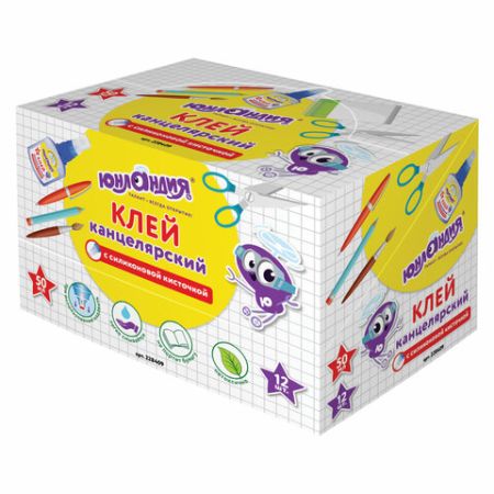 Клей канцелярский с силиконовой кисточкой 50мл ЮНЛАНДИЯ 1/12