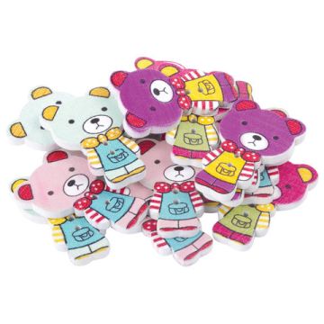 Пуговицы декоративные МИШКИ, дерево, 30*20мм, 16шт., ассорти, ОСТРОВ СОКРОВИЩ (вывод)