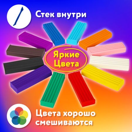 Пластилин 12цв 240г классический, стек ЮНЛАНДИЯ Юный волшебник 1/16