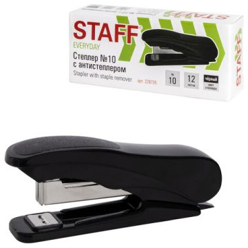 Степлер №10 до 12л с антистеплером черный STAFF EVERYDAY 1/12