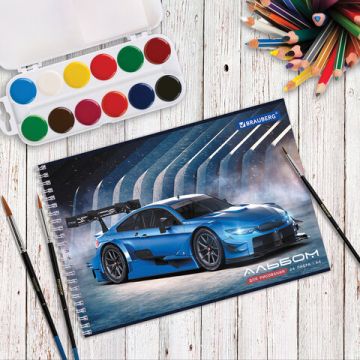 Альбом для рисования А4 24л гребень обложка картон BRAUBERG Спорткар 1/10/40