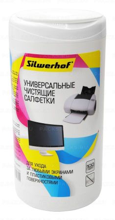 Чистящие салфетки Silwerhof в тубе 100шт влажные универсальные 1/12