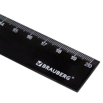 Линейка 20см пластиковая черная BRAUBERG 1/96