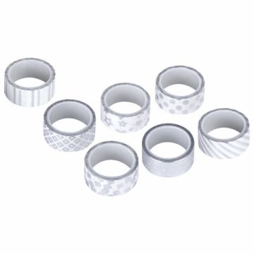 Клейкие WASHI-ленты д/декора с фольгой СЕРЕБ 15мм*3м, 7шт, рисовая бумага, ОСТРОВ СОКРОВИЩ