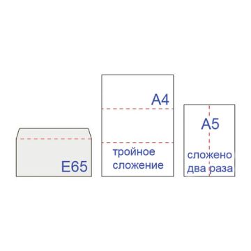 Конверты Е65 110х220мм 80 г/м2 отрывная полоса белые 1000/1000 (Клиент)